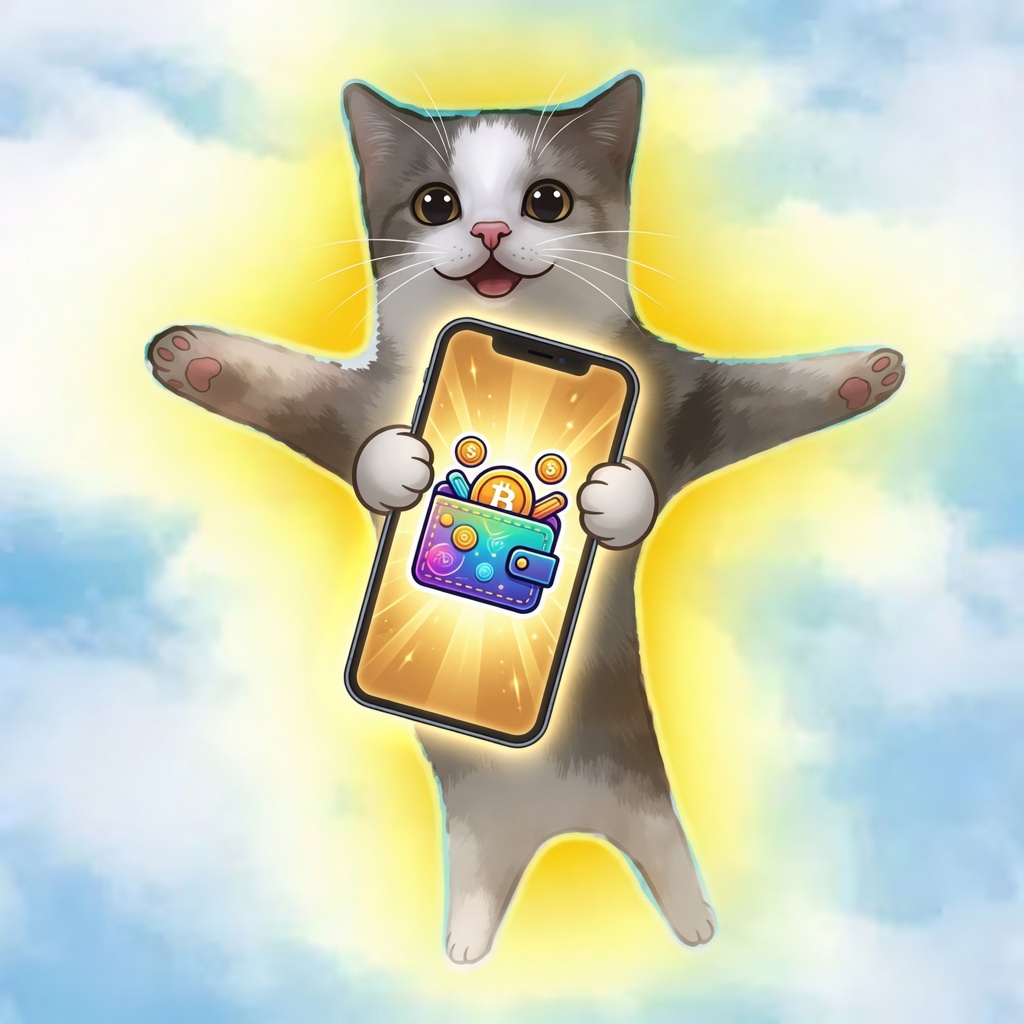 Happy Cat holding a wallet