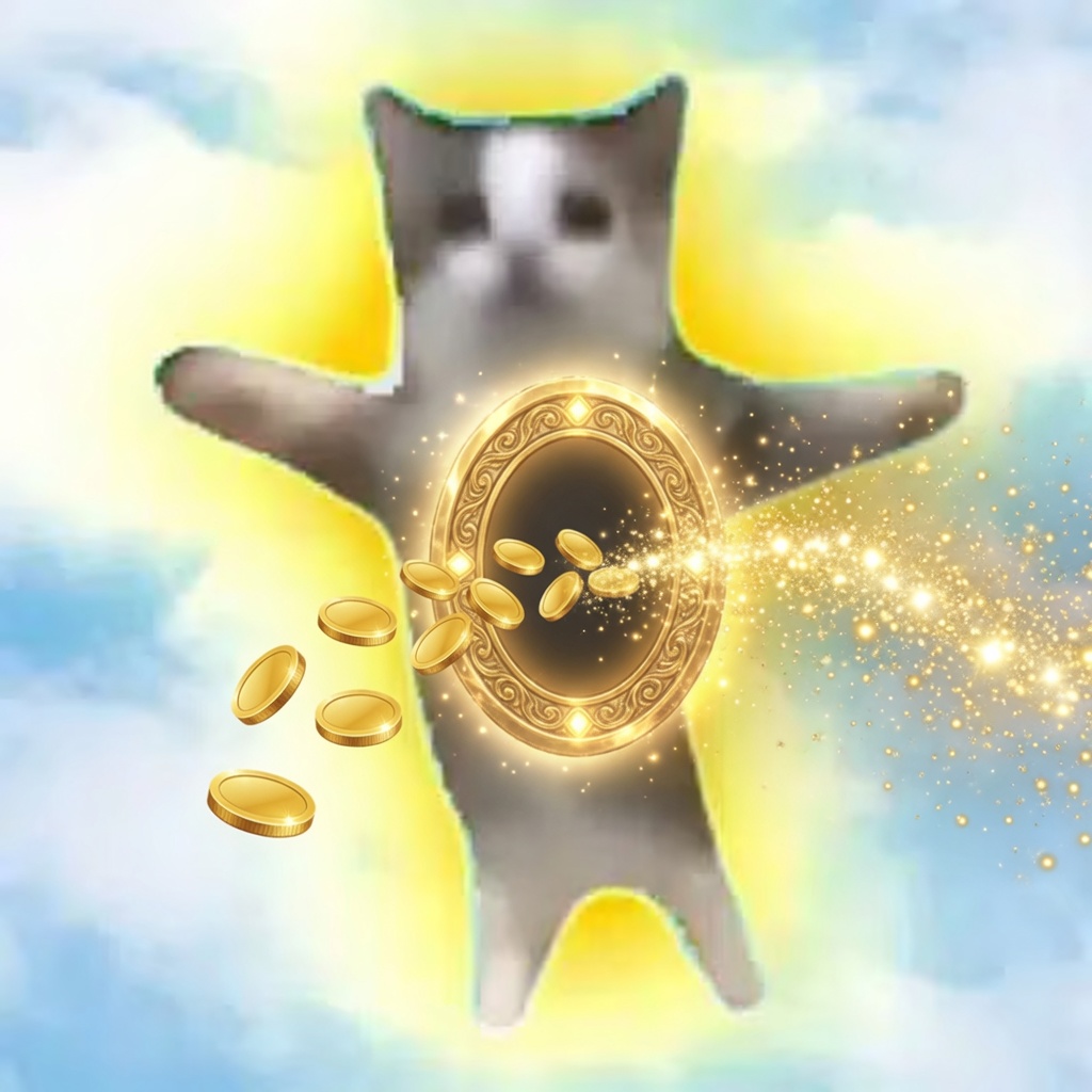 Happy Cat swapping tokens through a golden portal